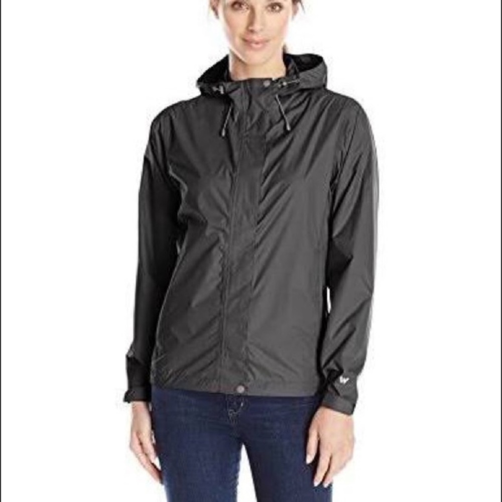 Packable black women’s raincoat, Small, White Sierra